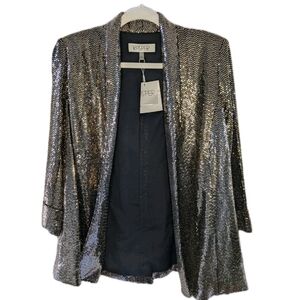 Kasper Open Front Cardigan Size 10 Black and Gold NWT